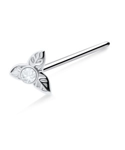 Stone Placed Leaves Silver Straight Nose Stud NSKA-671